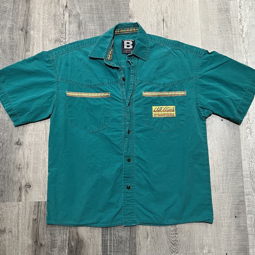 VTG Nevica All Terrain Layer B Shirt Teal Blue Cotton Aztec Outdoor Hiking Shirt